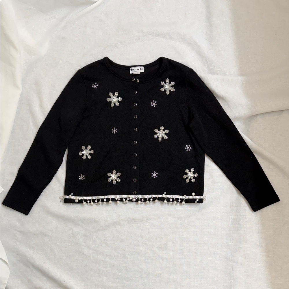 Vintage Shane‎ Lee Women’s Large Black Cardigan with Snowflake Embellishments